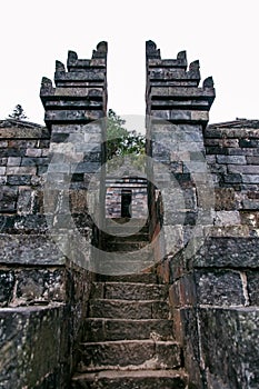Third Gate Inside Cetho Temple In The Morning Cloudy Sky at Karanganyar Tawangmangu Central Java Indonesia photo