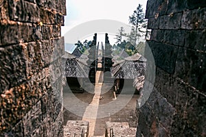 Third Gate Inside Cetho Temple In The Morning Cloudy Sky at Karanganyar Tawangmangu Central Java Indonesia photo