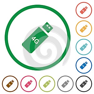 Third generation mobile stick flat icons with outlines