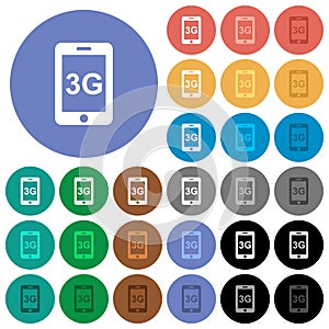 Third gereration mobile network round flat multi colored icons