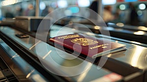 The third image focuses on a closeup view of a passport being scanned by a machine at the ID validation station. The photo
