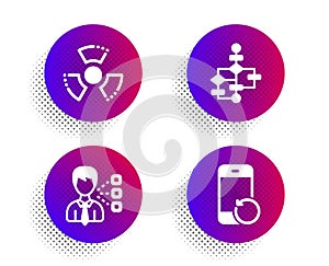 Third party, Chemical hazard and Block diagram icons set. Recovery phone sign. Vector