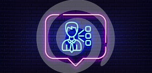 Third party line icon. Team leader sign. Neon light speech bubble. Vector