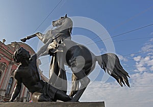 The third sculptural group of famous Tamers of horses on Anichkov Bridge, Sankt-Peterburg.