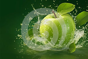 Thirst quenching moment Water splashes onto a vibrant green apple