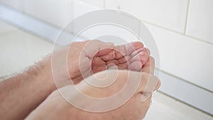 Thirsted Person Collecting Fresh Water in His Hands Drop by Drop. Man Filling His Hands with Water. Water Economy Concept.