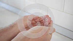 Thirsted Person Collecting Fresh Water in His Hands Drop by Drop. Man Filling His Hands with Water. Water Economy Concept.