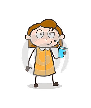 Thirsty Girl Drinking Energy Drink Vector