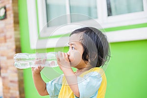 Thirsty Girl Drinking Water Outdoors