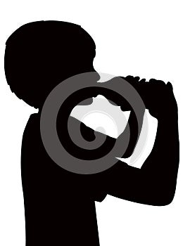 A thirsty girl drinling water, silhouette vector