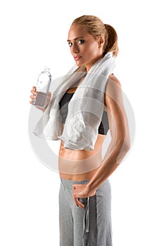 thirsty gym woman with bottle