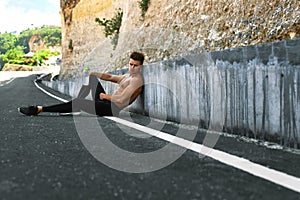 Thirsty Hot Man With Water Resting After Running Workout. Sports