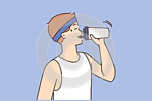 Thirsty man drink water from bottle