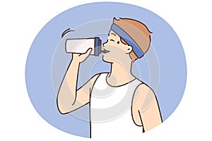 Thirsty man drink water from bottle