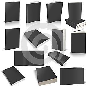 Thirteen Paperback books blank black template for presentation layouts and design