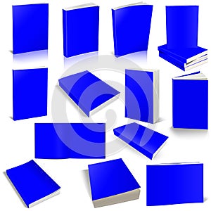 Thirteen Paperback books blank blue template for presentation layouts and design