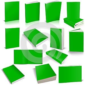 Thirteen Paperback books blank green template for presentation layouts and design