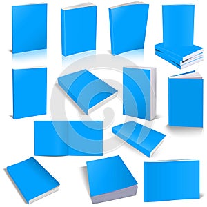 Thirteen Paperback books blank Light blue template for presentation layouts and design