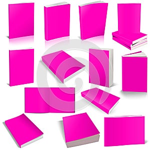 Thirteen Paperback books blank Magenta template for presentation layouts and design