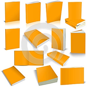 Thirteen Paperback books blank Orange template for presentation layouts and design