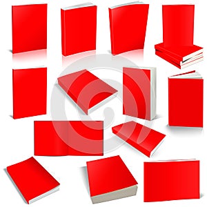 Thirteen Paperback books blank red template for presentation layouts and design