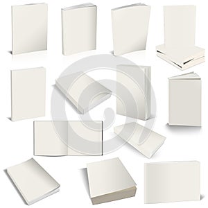 Thirteen Paperback books blank white template for presentation layouts and design