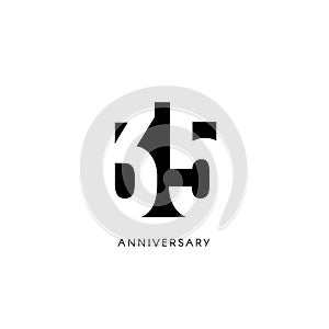 Thirty five anniversary, minimalistic logo. Thirty fifth years, 35th jubilee, greeting card. Birthday invitation. 35