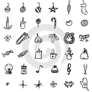 Thirty six hand drawn christmas icons photo