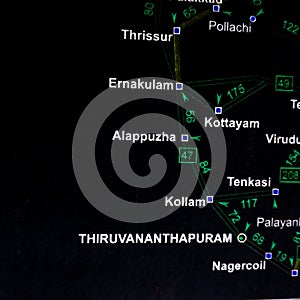 thiruvananthapuram city related area disclose on India geographical location map photo