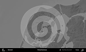 Thisted Kommune outlined, Denmark. Grayscale