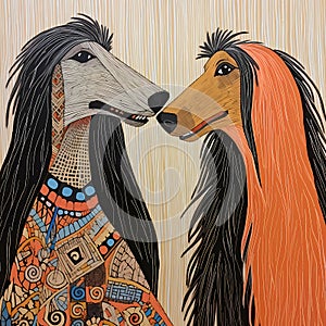 Tho Afghan hounds with long hair, close-up portrait