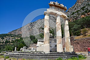 The Tholos or the circular temple at the Ancient Delphi, Greece