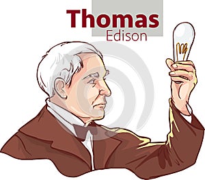 Thomas Alva Edison is Holding Lamp in His Hand stock illustration