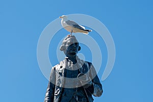 Thomas Cook Memorial at Whitby with seagull