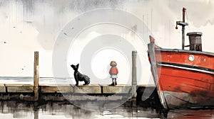 Thomas And His Dog At The Fishing Dock