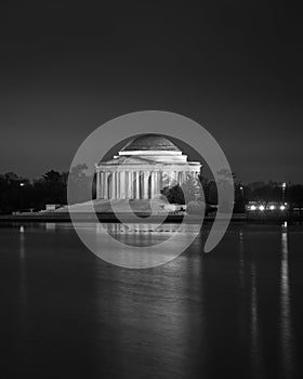 The Thomas Jefferson Memorial at night, in Washington, DC