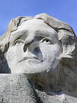 Thomas Jeffersson face at Mount Rushmore, South Dakota, USA