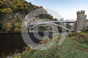 Thomas Telfords Craigellachie Bridge over the River Spey in Scotland