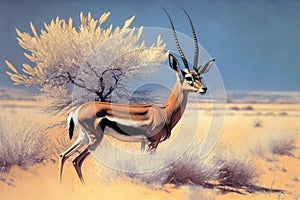 Thomson's gazelle in the African grassland. Created with generative AI technology.