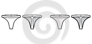 Thong underwear technical fashion illustration with elastic waistband, narrow strip. Flat tanga Underpants lingerie