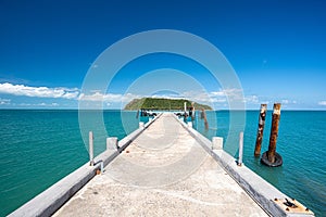Thongsala pier and  Koh Tae Nai on background. Take photo from Phangan island. photo