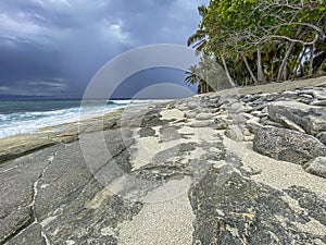 Thoondu Beach rocks Fuvahmulah Maldives
