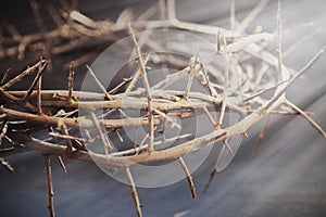 Thorn wreath in sunlight as a symbol of death and resurrection of Jesus Christ