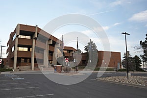 THORNTON, CO, USA - Apr. 2, 2022: The city hall building for the City of Thornton, a home rule municipality in Adams and Weld