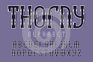 Thorny alphabet. Gaming stylized monochrome font. Isolated english alphabet