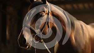 Thoroughbred stallion beauty in nature portrait generated by AI