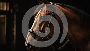 Thoroughbred stallion close up portrait exudes elegance generated by AI