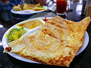 Thosai, popular indian food in Malaysia for breakfast. Served with various sauces