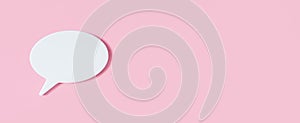 Thought concept. Chat icon on pink background. Message cloud 3d rendering. Copy space. Banner