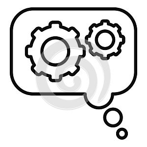 Thought process with gears working inside a speech bubble